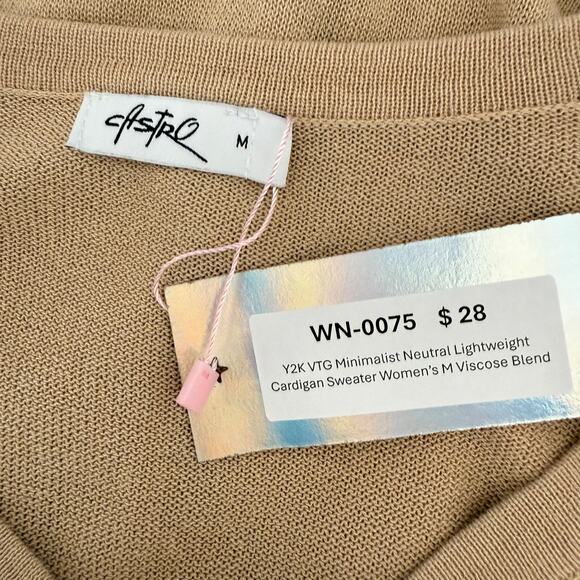 Y2K VTG Minimalist Neutral Lightweight Cardigan Sweater Women’s M Viscose Blend - Picture 4 of 6
